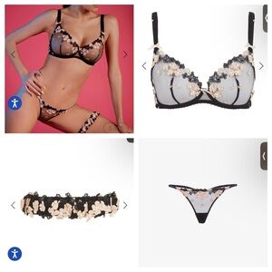 Agent Provocateur Bethanie Black Peach SET Bra 32DD/E+Thong XS/S+Leg Garter OS